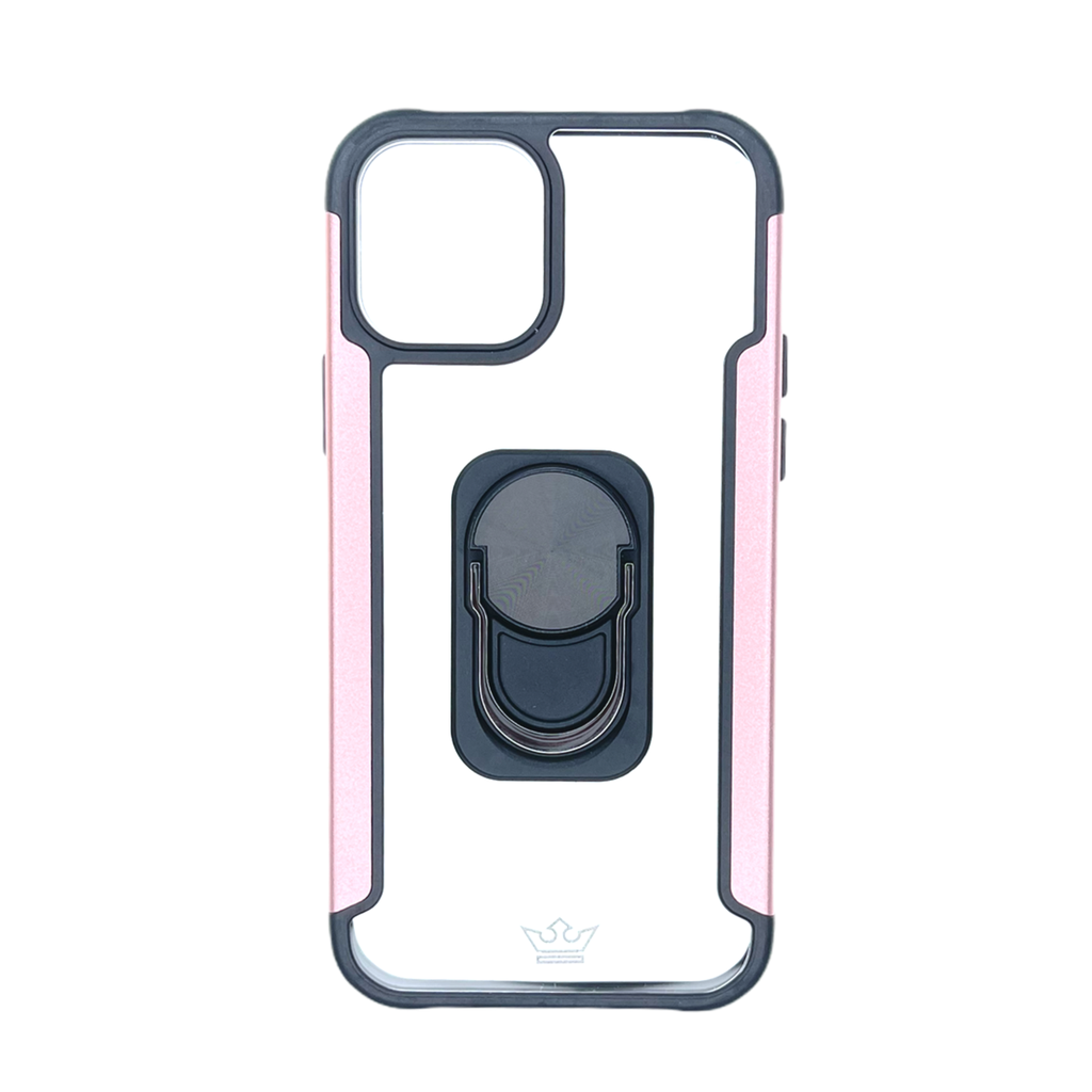Estuche el rey funcion de anillo iphone 12 / pro 6.1 con metal color transparente / rosado